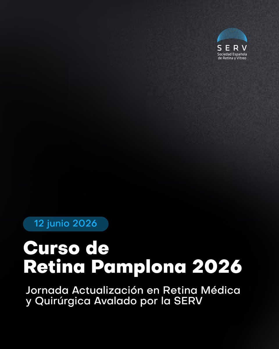 RetinaSERV's tweet photo. 📢 El próximo 12 de junio de 2026 llega una edición de Retina Pamplona, una jornada de actualización en retina médica y quirúrgica avalada por la SERV y respaldada por destacados patrocinadores del sector.

🔗 Consulta el programa completo en: https://t.co/rwJpSHxCkL https://t.co/hZ63r3xgg6