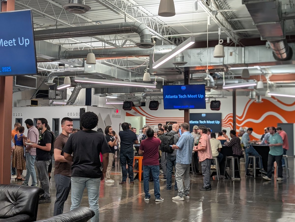 107ATP's tweet photo. Last night at ATP. 🙌 Another incredible Tech Meet-Up— new faces, big ideas, and the kind of energy that reminds you why building in Atlanta is so special. First Tuesday of every month. Free. No agenda except connection. See you next time→link in bio. #AtlantaTechMeetup #thePark https://t.co/FnqXGWaPlF