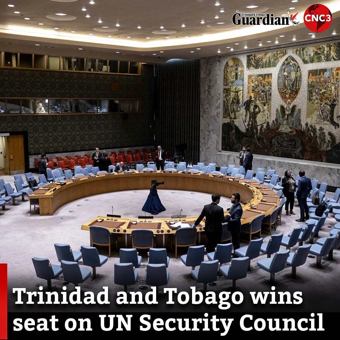 GuardianTT's tweet photo. For the second time in this nation’s history, Trinidad and Tobago will have a seat at the United Nations Security Council.
Today at the United Nations’ Headquarters in New York, T&amp;T was elected as a non-permanent member for the 2027-2028 term. 

For more…
https://t.co/sE0QJezbbL https://t.co/fCd08Z9uoK