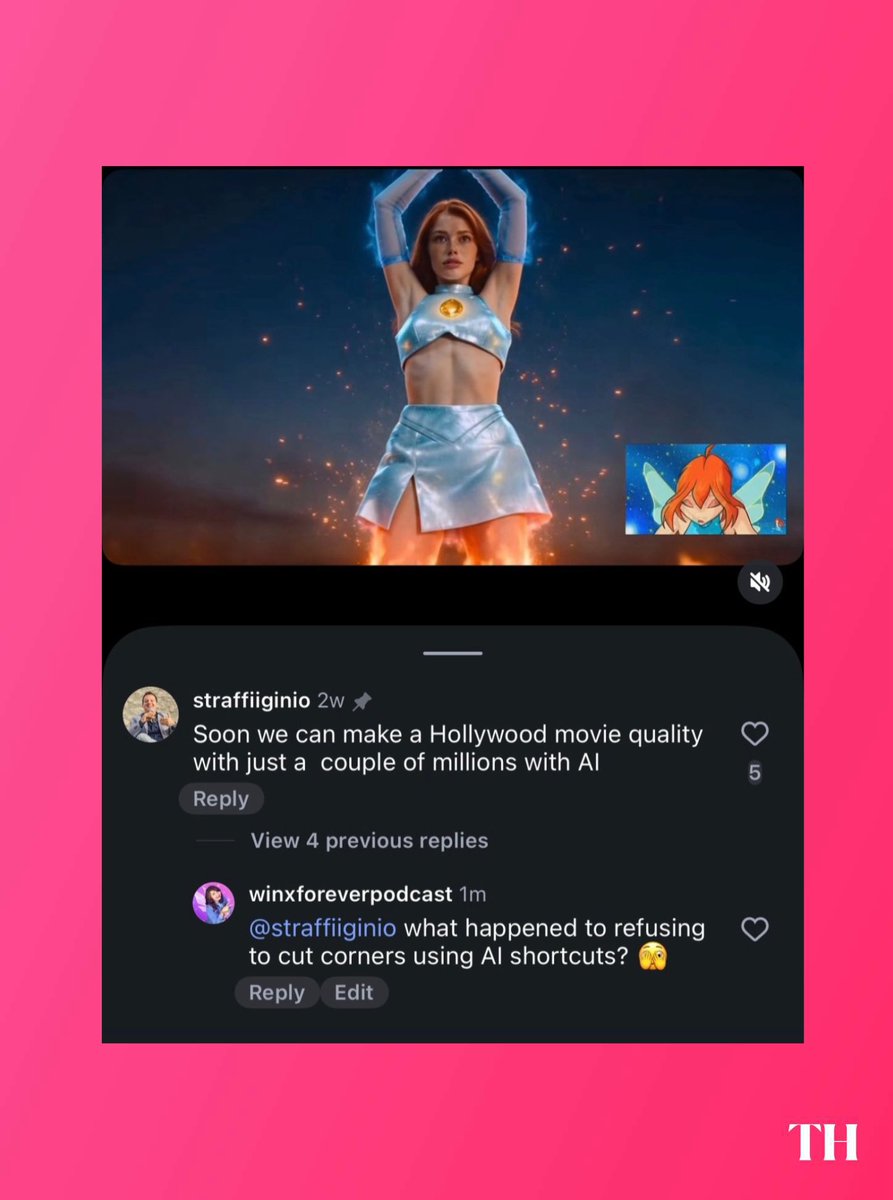ToonHive's tweet photo. ‘Winx Club’ creator Iginio Straffi says AI could make it possible to produce Hollywood-quality films for just a few million dollars while commenting on an AI-generated Winx Club live-action video. https://t.co/dV1KchqVZH