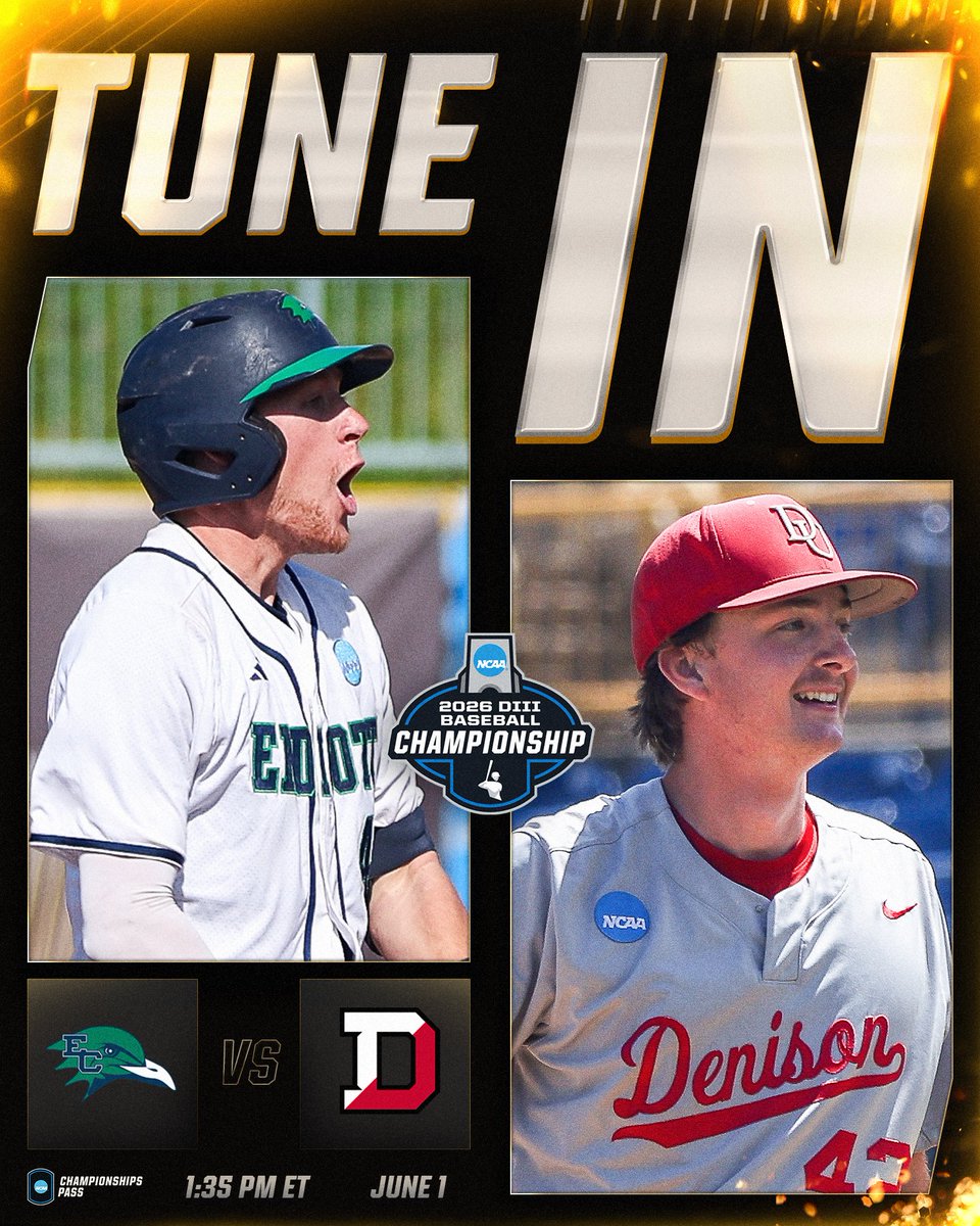NCAADIII's tweet photo. ‼️TUNE IN‼️

@ECGulls 
🆚
@DenisonSports 

📺📊 https://t.co/Vrpo46mD39

#WhyD3 | #D3baseball https://t.co/I9oBSvFZzH