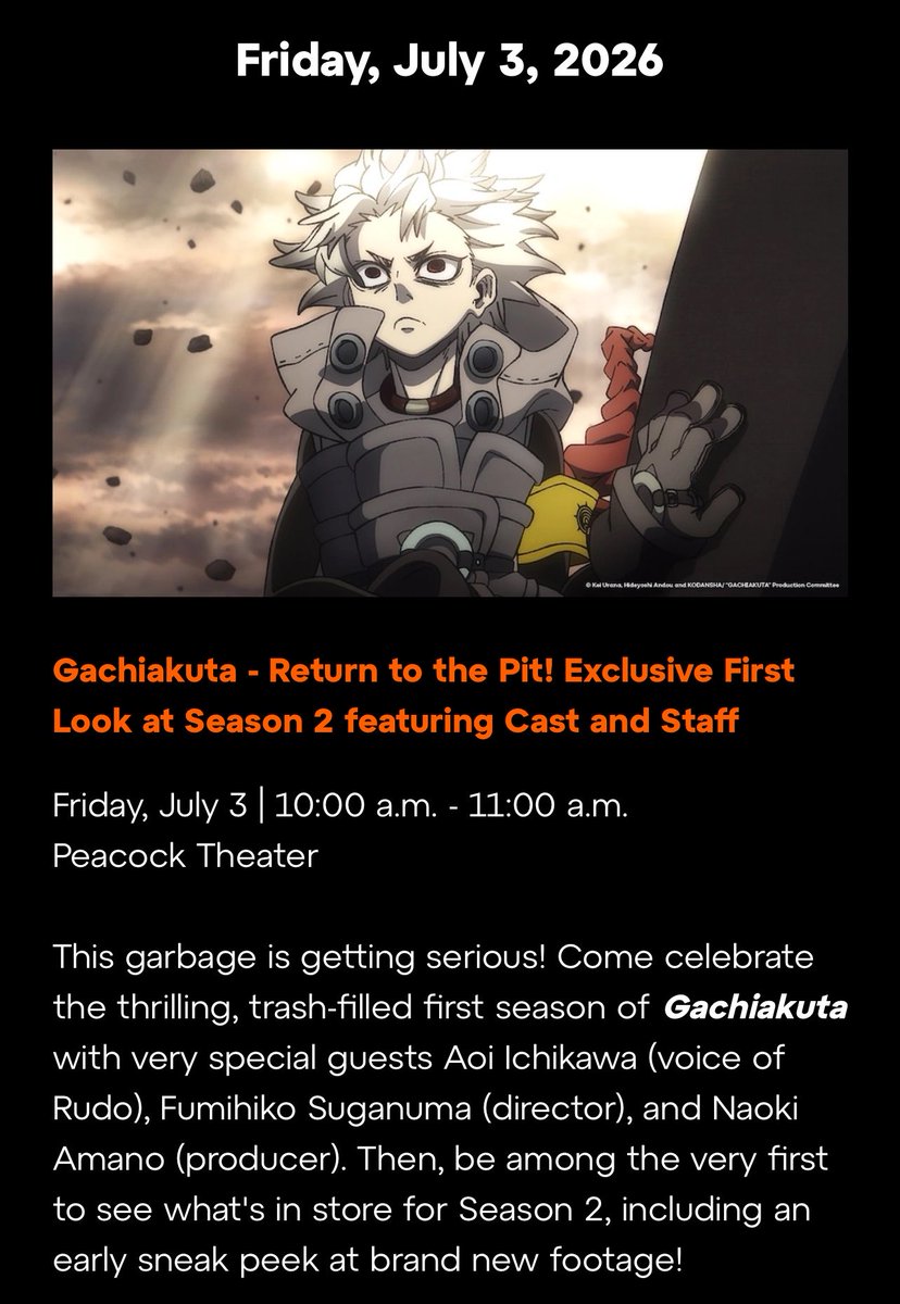 amouvve's tweet photo. GACHIAKUTA PANEL AT ANIME EXPO NEW SEASON 2 DETAILS AND FOOTAGE https://t.co/II8KF3sK6D