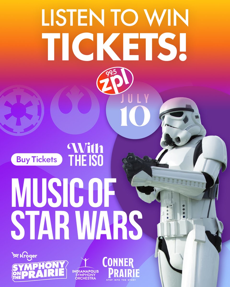 995zpl's tweet photo. Experience the music of the galaxy far, far away live with the Indianapolis Symphony Orchestra at @ConnerPrairie 🌌🪐💫☄️ Listen to win Music of Star Wars tickets with the @smileyradioshow this week! https://t.co/9do0fFuqAr