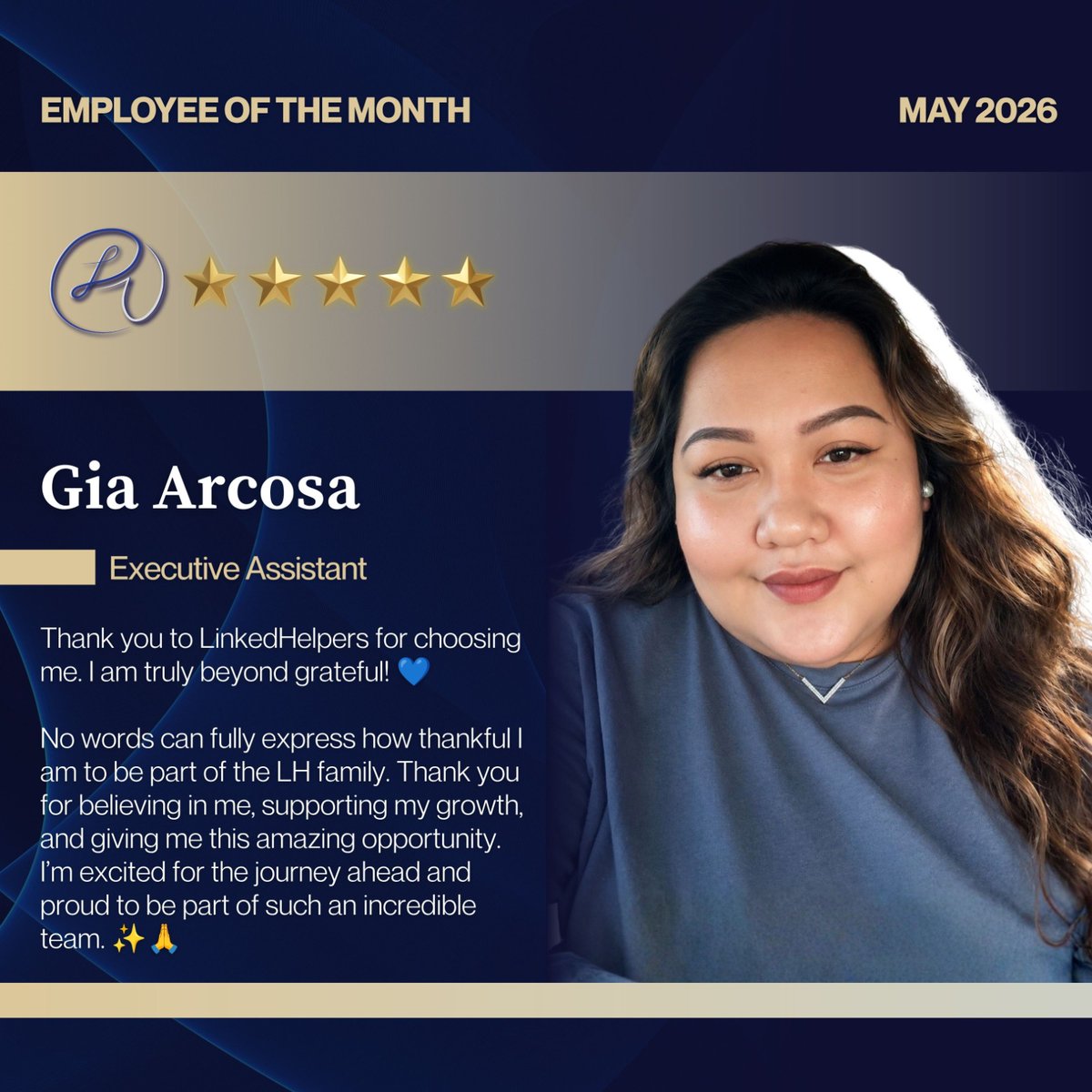 LinkedHelpers's tweet photo. Congratulations to our Employee of the Month for May, Gia! 🎉 

Want reliable support for your business like Gia?
Get Linked 🤝🏼 https://t.co/yo8CULBsop

#EmployeeOfTheMonth #LinkedHelpers #TeamAppreciation #ExecutiveAssistant #RemoteProfessionals #BusinessSupport #GetLinked https://t.co/FmYHsVeEQC
