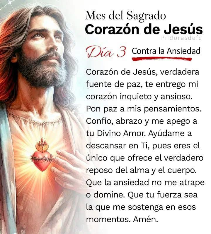 Pildorasdefe's tweet photo. ❤️ Día 3: Junio, mes del Sagrado Corazón: Contra la ansiedad.

Sagrado Corazón de Jesús en Ti confío.

Oración del día 3.
