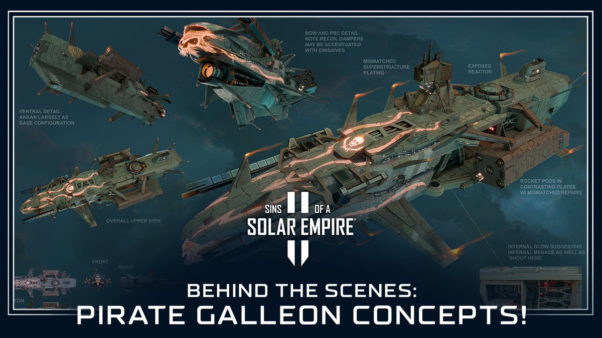 sinsofasolaremp's tweet photo. Behind the scenes on the Pirate Galleon. The team started with a retrofit Akkan colony ship and worked through several concept passes to land on what shipped. Full design journey in the latest dev journal.
https://t.co/mn8VWx9GjV https://t.co/aK6Z8x18Nd