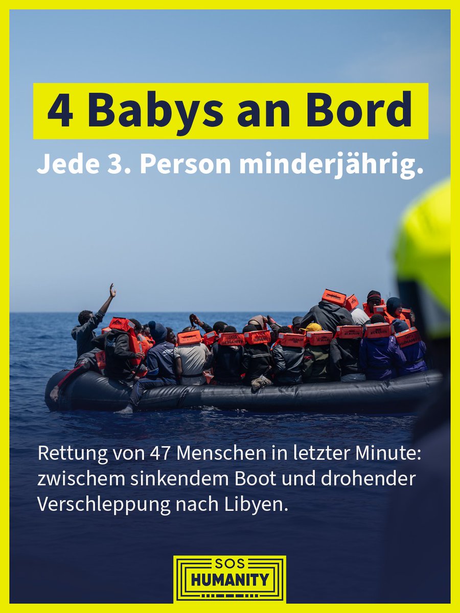 soshumanity_de's tweet photo. Breaking: Die Crew der Humanity 1 rettete heute 47 Menschen aus einem Schlauchboot in der maltesischen Such- und Rettungszone. Als der Seenotfall erreicht wurde, verlor einer der Schläuche schon Luft: Das Boot drohte zu sinken und mit ihm 15 Babys, Kinder und Jugendliche.
1/3 https://t.co/5e0i5AYESK