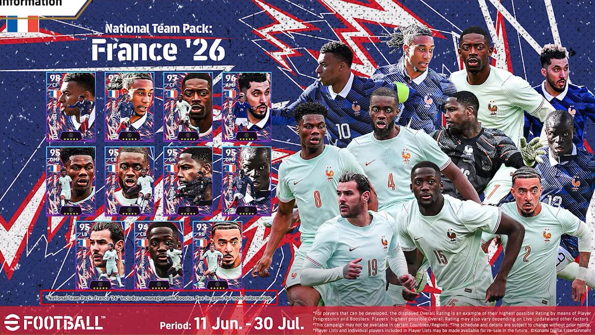 tundhex's tweet photo. In addition to the players, the pack will also include coach Deschamps, but due to licensing issues, he was not added to the photo.

Deschamps will arrive with the pack tomorrow. His playstyle is still unknown, but I predict it will be a LBC playstyle. https://t.co/Ql3SU0qMTk