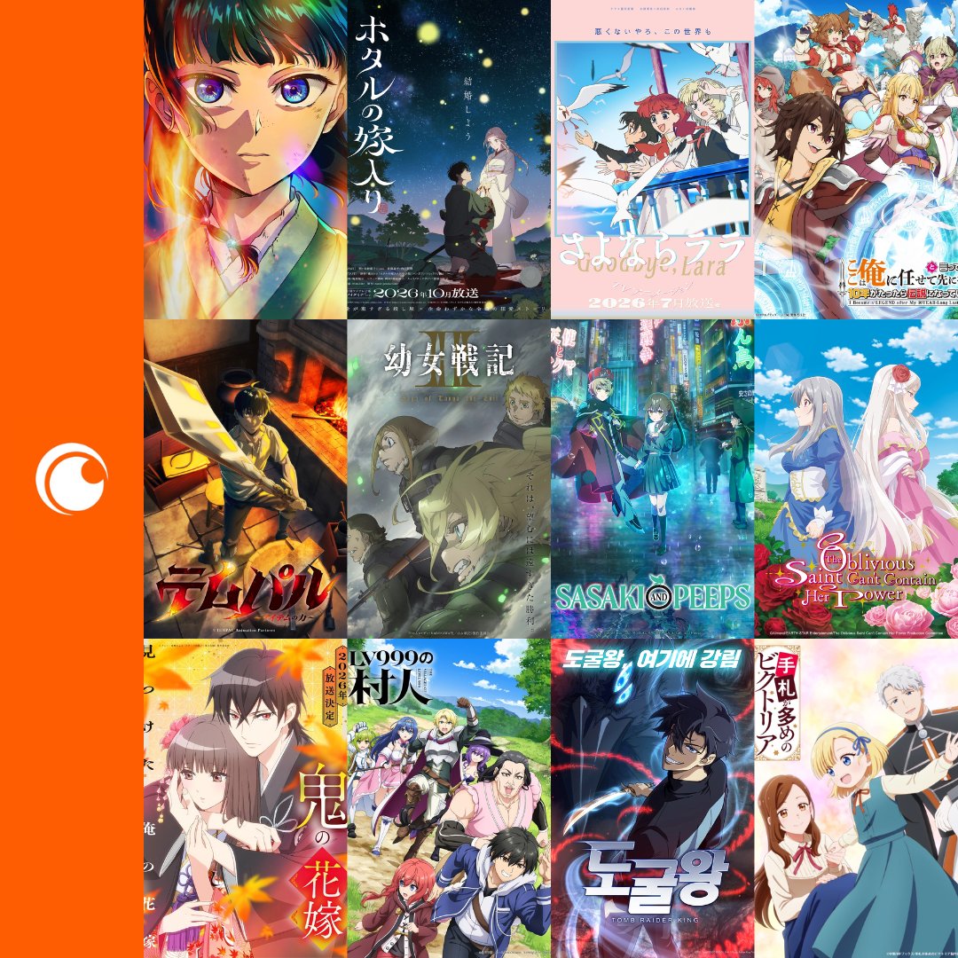 _ANIMEse's tweet photo. Crunchyroll anunciou a transmissão de alguns animes:

- Diários de uma Apotecária 3ª Temporada (Outubro).
- Firefly Wedding (Outubro).
- Gachiakuta 2ª Temporada (em breve).
- Goodbye, Lara (5 de julho).
- I Became a Legend after My 10 Year-Long Last Stand (6 de julho).
- Overgeared (outubro).
- Saga of Tanya the Evil 2ª Temporada (julho).
- Sasaki and Peeps 2ª Temporada (2026).
- The Oblivous Saint Can't Contain Her Power (julho).
- The Ogre's Bride (julho).
- The Villager of Level 999 (julho).
- Tomb Raider King (8 de julho).
- Victoria of Many Faces (julho).