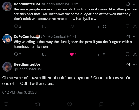 PitDelivery's tweet photo. @HeadhunterBoi you going on a post about someone headcanoning a character as trans, getting upset that its a headcanon and then getting even more upset at someone telling you to ignore the post instead of getting upset in the comments doesnt make a good case for you, grow up https://t.co/DYo6DsgCnk
