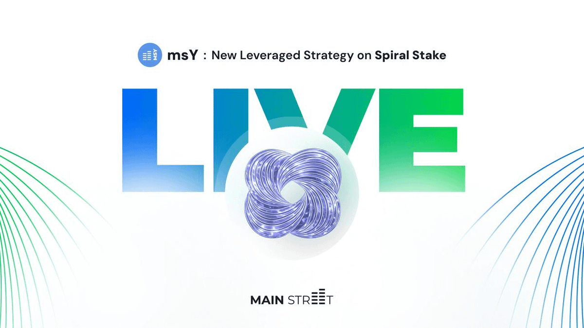 Main_St_Finance's tweet photo. Another storefront is open for business on Main Street: $msY is now live on @0xspiralstake V2.

Leverage msY yield up to 5.7x in one click, powered by Spiral Stake's atomic execution layer and @Morpho markets.

Institutional yield for everyone, amplified. https://t.co/Cmxj60v9Mu