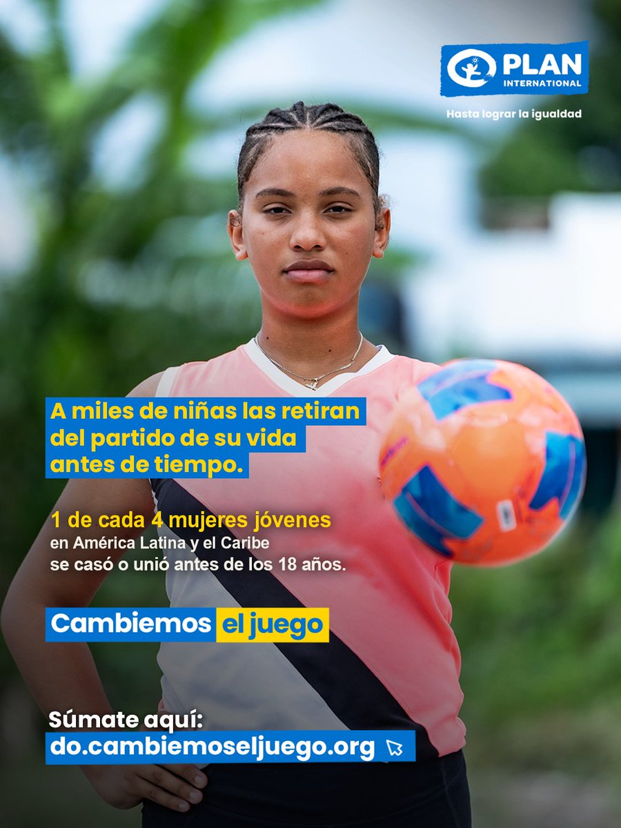 Plan_RD's tweet photo. ⚽ A muchas niñas las retiran del partido de su vida antes de tiempo.

En América Latina y el Caribe, miles de niñas siguen creciendo en contextos donde las normas sociales limitan sus oportunidades. En República Dominicana, estas realidades también continúan afectando la infancia, las decisiones y el futuro de muchas niñas.

Porque ninguna niña debería aprender a sobrevivir antes que a jugar, crecer y construir su futuro.

Es hora de que #CambiemosElJuego.