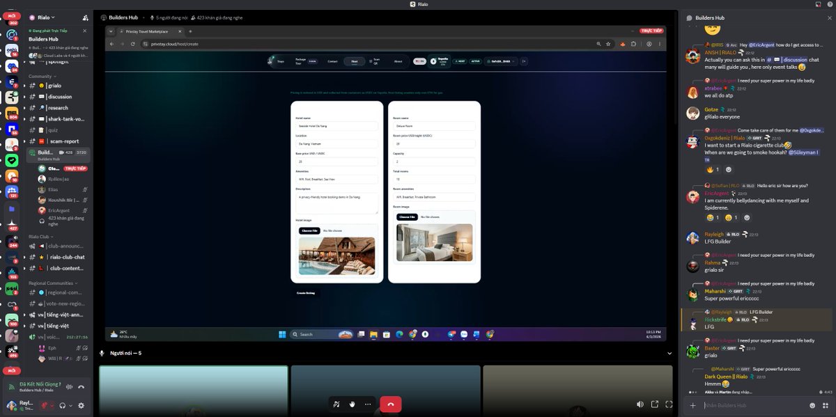 Rayleigh_com's tweet photo. Today after a week of vacation Builder Hub is back on the @RialoHQ community 

This week I was very impresse's project with the PrivStay project  của @cloudtechvn 

PrivStay is a complete MVP-level decentralized application (dApp) that demonstrates how real-life accommodation properties can be listed, booked, paid for, verified and settled through blockchain technology, without publicly exposing sensitive customer, host, hotel or reservation data.

You can experience it here
https://t.co/pg0Q0cAiIa