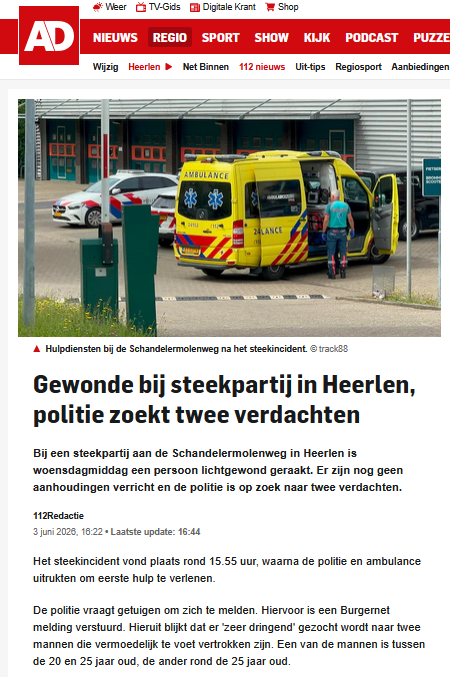 Politie zoekt dringend naar verdachten van ernstig geweldsmisdrijf in Heerlen