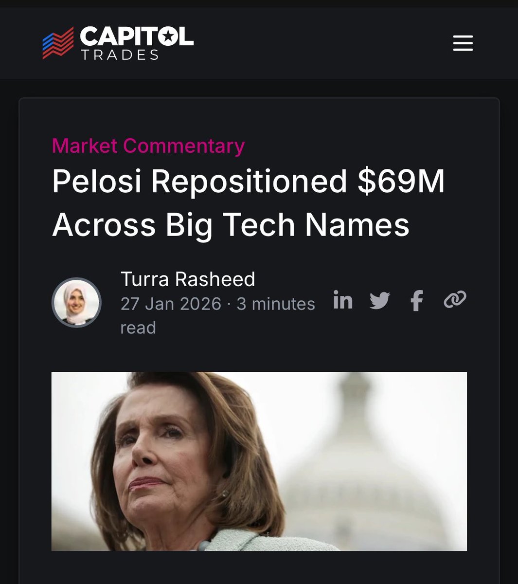 RileyTX's tweet photo. “Pelosi doesn’t want tech hegemony, it’s one of few things she’s right about.”

The same Pelosi who voted for the big tech giveaway that’s the GENIUS Act? The same Pelosi who has millions invested in Big Tech and data centers? 

Lo fucking L. Never change, Kate. https://t.co/eJk5weZ9Ce