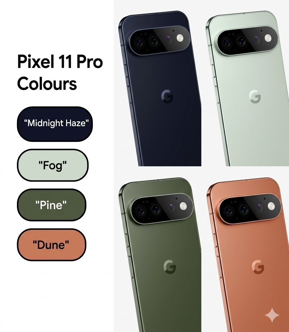 oscarwkrtech's tweet photo. My take on these based on codenames from Mystic Leaks and interpreting the wallpapers.

Seems porcelain is dead and buried this year, maybe even Obsidian.

I think "Sterling" on the base may be Frost from the pixel 10 again, and the 11 Pro appears to get the 10a fog
#teampixel https://t.co/Mu2jKkSfxS