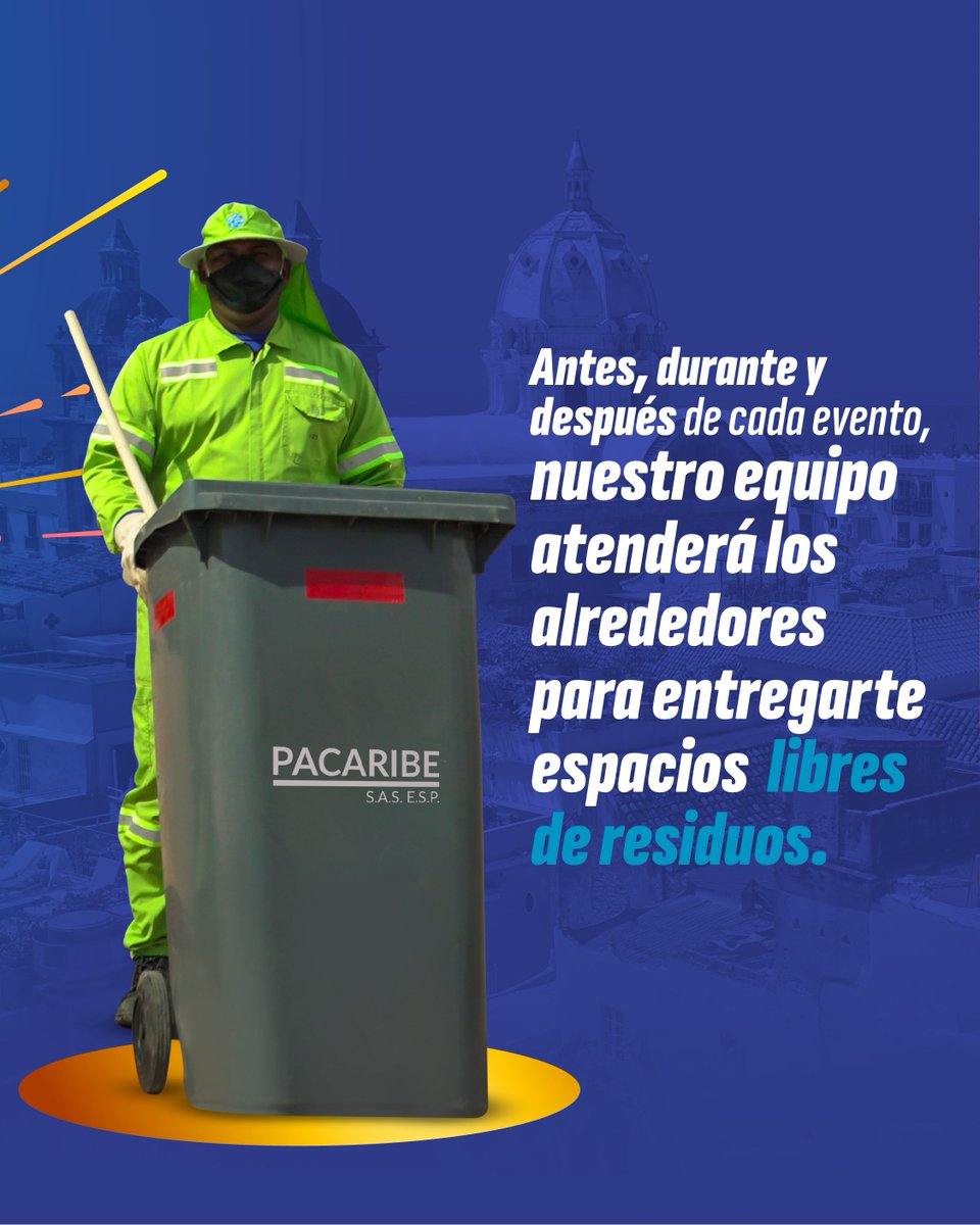 Pacaribe's tweet photo. Cartagena está de fiesta y nosotros también celebramos recorriendo sus calles, acompañando cada encuentro y trabajando para que la ciudad siga brillando en cada rincón.
Porque amar a Cartagena también significa cuidarla durante sus días más especiales, protegiendo esos espacios donde miles de personas se reúnen para celebrar su historia, su cultura y su alegría. 🌴✨#PacaribeLeCumpleACartagena