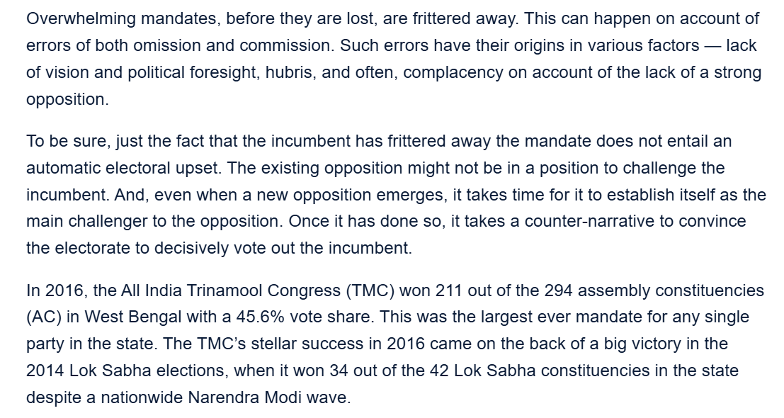 Roshanjnu's tweet photo. TMC &amp; its leader Mamata Banerjee have suffered their biggest setback today at the hands of a trojan horse. 

This is what I had written in my reportage from 2021 elections in West Bengal. 

TMC's dominance was contingent on its dominance. 

Link in next tweet https://t.co/cGODXfkj2Z