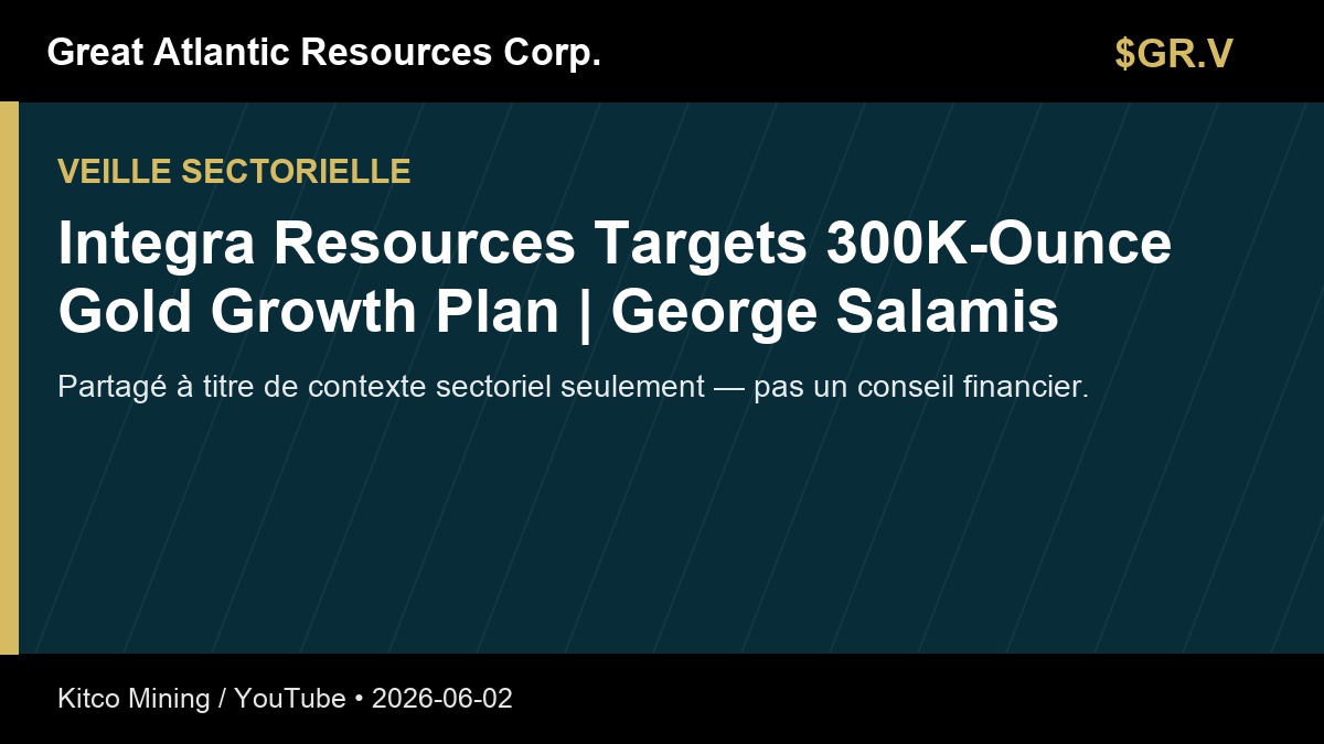 GreatAtlRes's tweet photo. Veille aurifère : Kitco Mining / YouTube publie un sujet sur l’or et les métaux précieux : « Integra Resources Targets 300K-Ounce Gold Growth Plan |…

Contexte seulement — pas un conseil financier.

https://t.co/Ax7HljEJgm

#GreatAtlanticResources #Or #Mines #TSXV $GR.V https://t.co/HGJ0ZQY1bM
