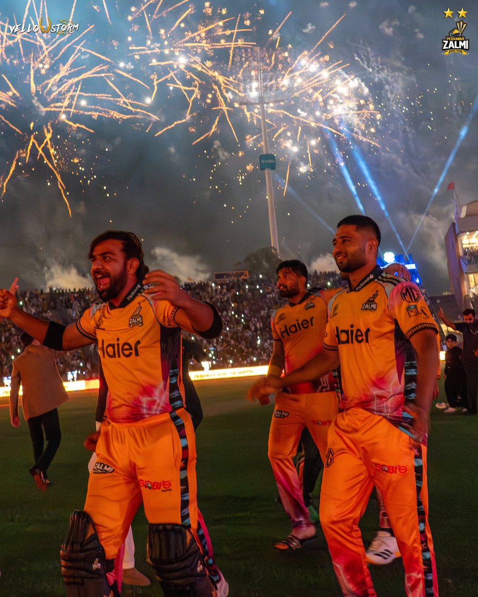PeshawarZalmi's tweet photo. One month ago on this day, we lifted our 2nd #HBLPSL trophy 💛🏆

9 years of belief, passion and unforgettable memories led to one magical night.

This moment belongs to every member of the #YellowStorm who stood by us through every high and low and believed in the journey from day one.

#Zalmi #RiseofZalmi #HBLPSL11