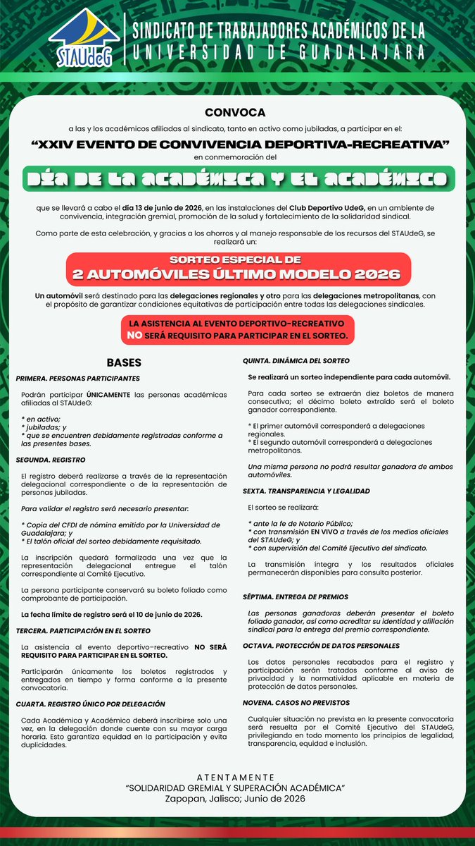 STAUdeG's tweet photo. Les compartimos la convocatoria del SORTEO ESPECIAL por el Día de la Académica y el Académico. https://t.co/Zbr3EJbWSS
