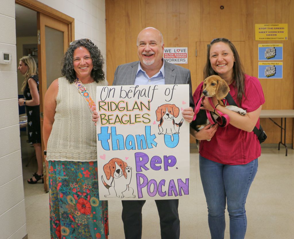 RepMarkPocan's tweet photo. It was a pleasure to meet Daisy, a beagle freed from Ridglan Farms, at my Madison town hall last week! https://t.co/tTKaRzuHoA