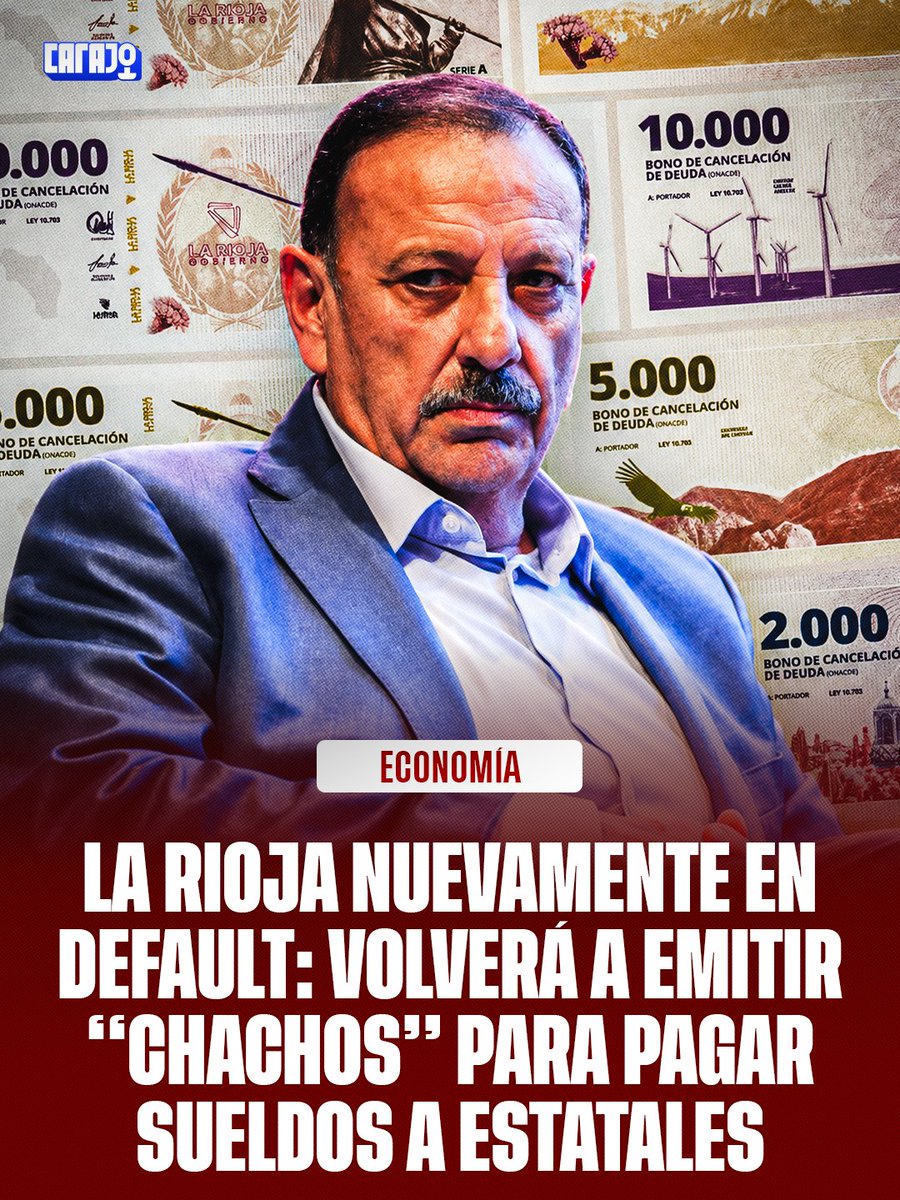 CarajoStream's tweet photo. Quintela de nuevo teniendo que emitir Chachos para pagarle a los estatales de su provincia. Totalmente quebrada La Rioja y siguen sin querer adherirse al RIGI para permitir las inversiones mineras, porque es un régimen "entreguista" de los recursos nacionales... https://t.co/1An49PvSwH
