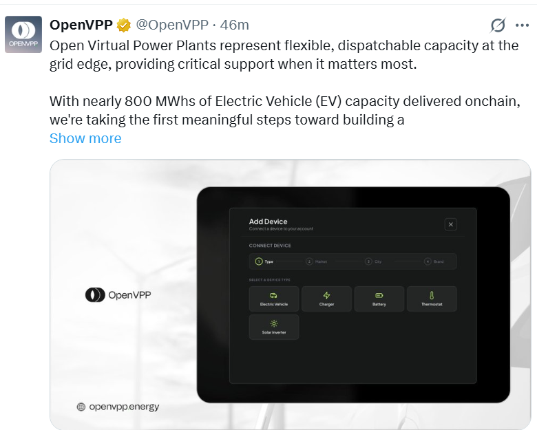 NeutralViewLab's tweet photo. 🚀 $OVPP just exploded fr!!!  

Capacity gone crazy: from only ~35MWh back in May 2026 to almost 800MWh in just a few weeks, over 20x jump!!!  

EVs, fleet chargers, solar n batteries all onchained already, so damn exciting 😍  

The best part is when it scales to GWs, anybody can earn money from their EV battery or home solar panels. Real decentralized grid owned by the people, not big corps anymore. Energy gonna be cheaper and more stable too?  

You think $OVPP will actually change how we use electricity everyday? Reply me what u think 🤔  

(not financial advice, just hyping the news lol)  

#DePIN #InternetOfEnergy #RWA
