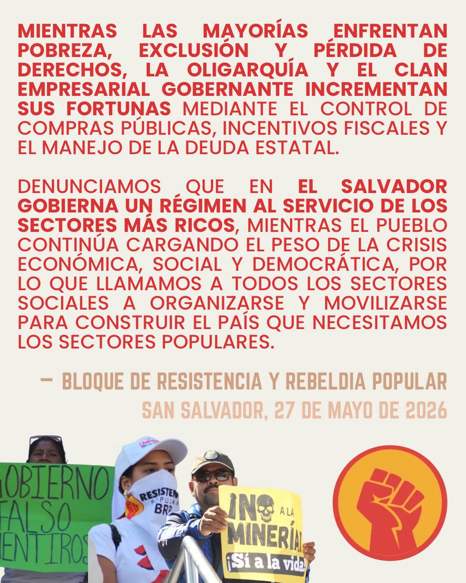 lachiltota's tweet photo. “Mientras la mayorías de El Salvador enfrentan pobreza, exclusión y pérdida de derechos, la oligarquía y el clan empresarial gobernante incrementan sus fortunas.” - @Bloque_RP https://t.co/hW4RElhohk