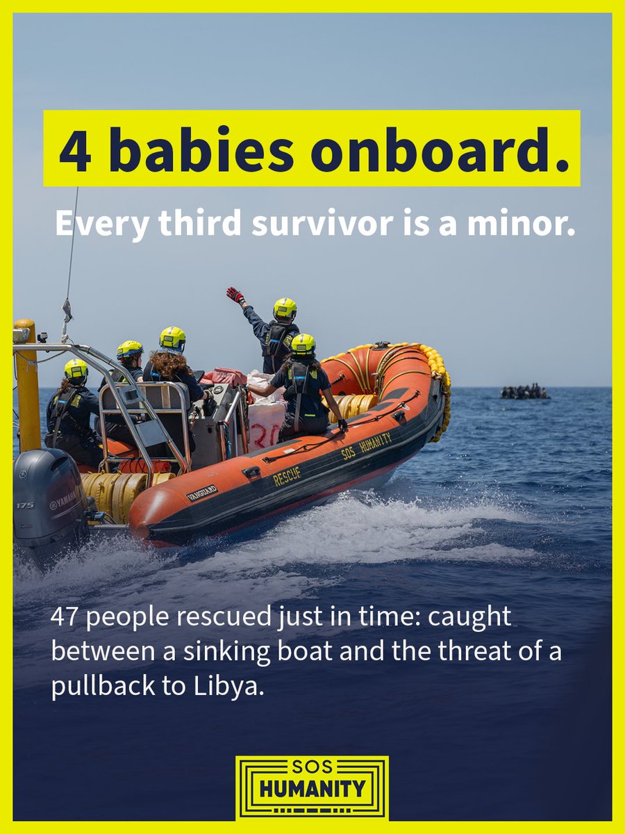 soshumanity_en's tweet photo. This afternoon, the crew of Humanity 1 rescued 47 people from a rubber boat in the Maltese search and rescue region. When our rescue ship reached the scene, one of the tubes was already deflating: the boat was in danger of sinking with it 15 babies, children and teenagers.
1/3 https://t.co/n3lmZNSPYv