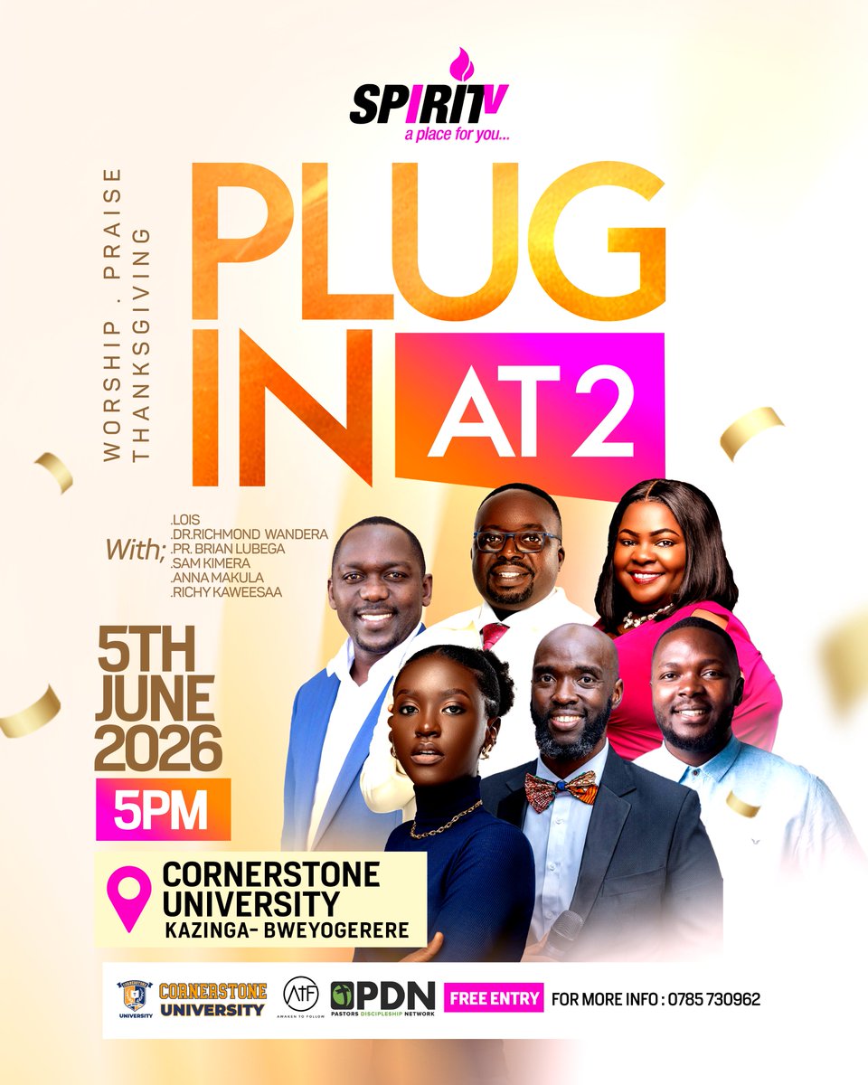 spirittvug's tweet photo. Join us this Friday as we celebrate 2 years of the powerful Plug In Praise and Worship Show.   

We can't wait to host you for an unforgettable time in God's presence.

Special guests: Ps. Brian Lubega, Anna Makula, Dr. Richmond Wandera, Sam Kimera and more.

See you there. https://t.co/oqplHifTLT