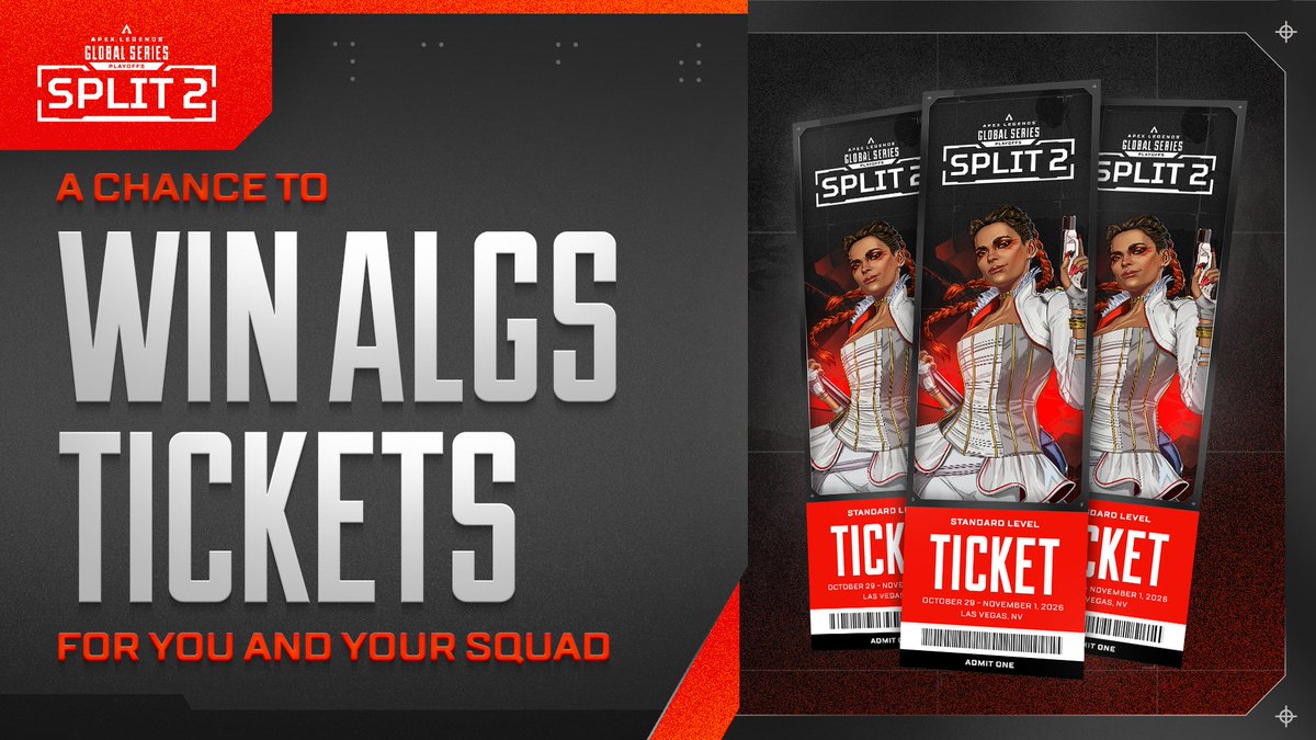PlayApexEsports's tweet photo. You and your squad could watch the action live in Vegas 🤯

We're giving away THREE tickets to the #ALGS Split 2 Playoffs.

🎟️ Enter to win now:
https://t.co/v9PHcfO5oB https://t.co/AvBrxgYWMB