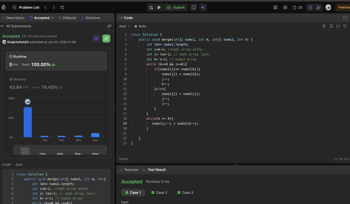 Ashish_SinghCs's tweet photo. TakeUForward SDESheetChallenge Day 3 
 Solved:
🔹 Rotate Matrix by 90 Degrees
🔹 Merge Overlapping Subintervals
🔹 Merge Two Sorted Arrays Without Extra Space
#SDESheetChallenge #StriverSDESheet #DSA #SoftwareEngineering #LeetCode #TakeUForward #CodingChallenge #Java @striver_79 https://t.co/DKtLyq6s77