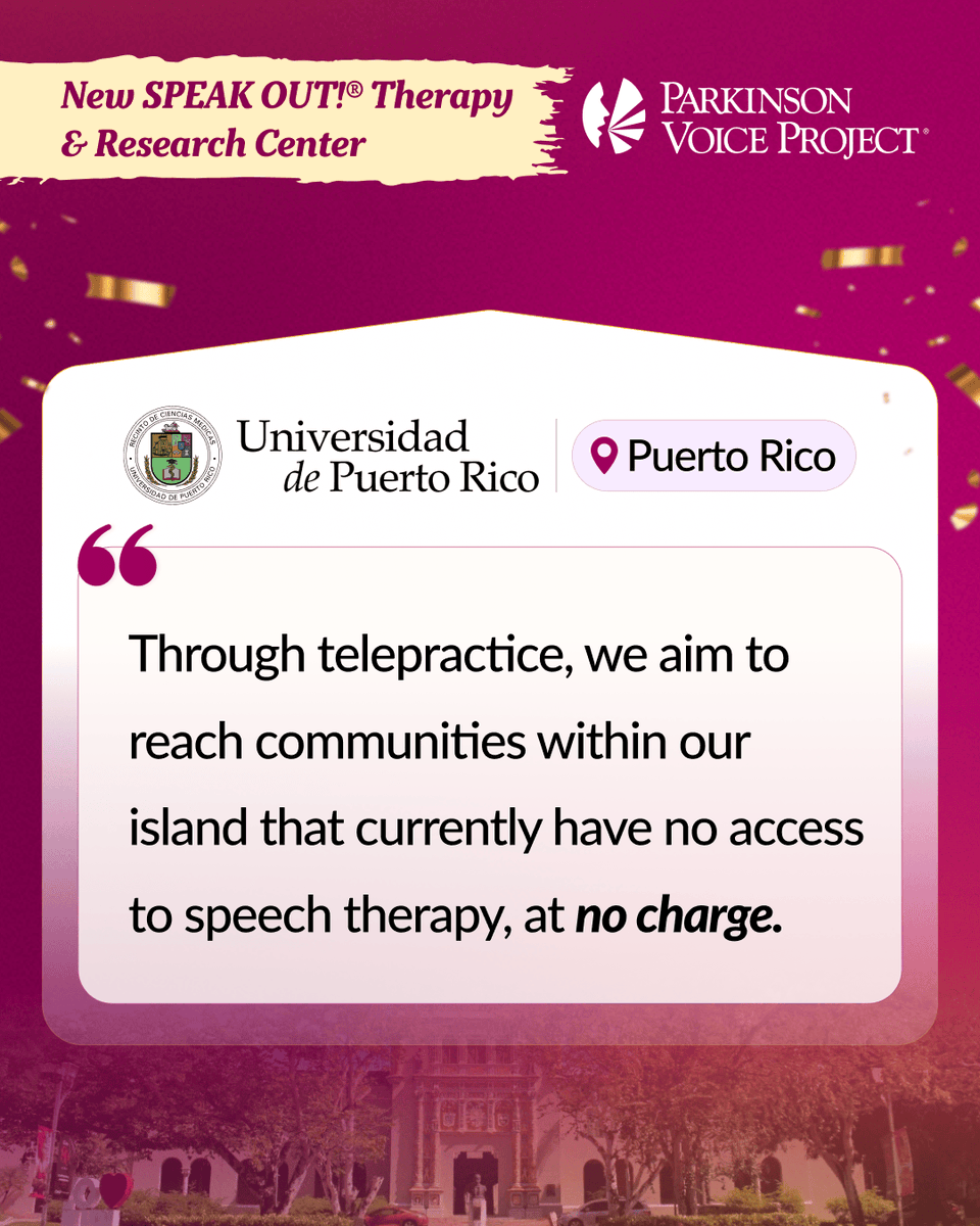 PVP646's tweet photo. People with Parkinson's in Puerto Rico have access to SPEAK OUT! Therapy at no charge.

@UPR_Oficial 

#ParkinsonsCare #SpeechTherapy #SPEAKOUTTherapy #HealthcareAccess #PuertoRico https://t.co/vCTRKOOiiI
