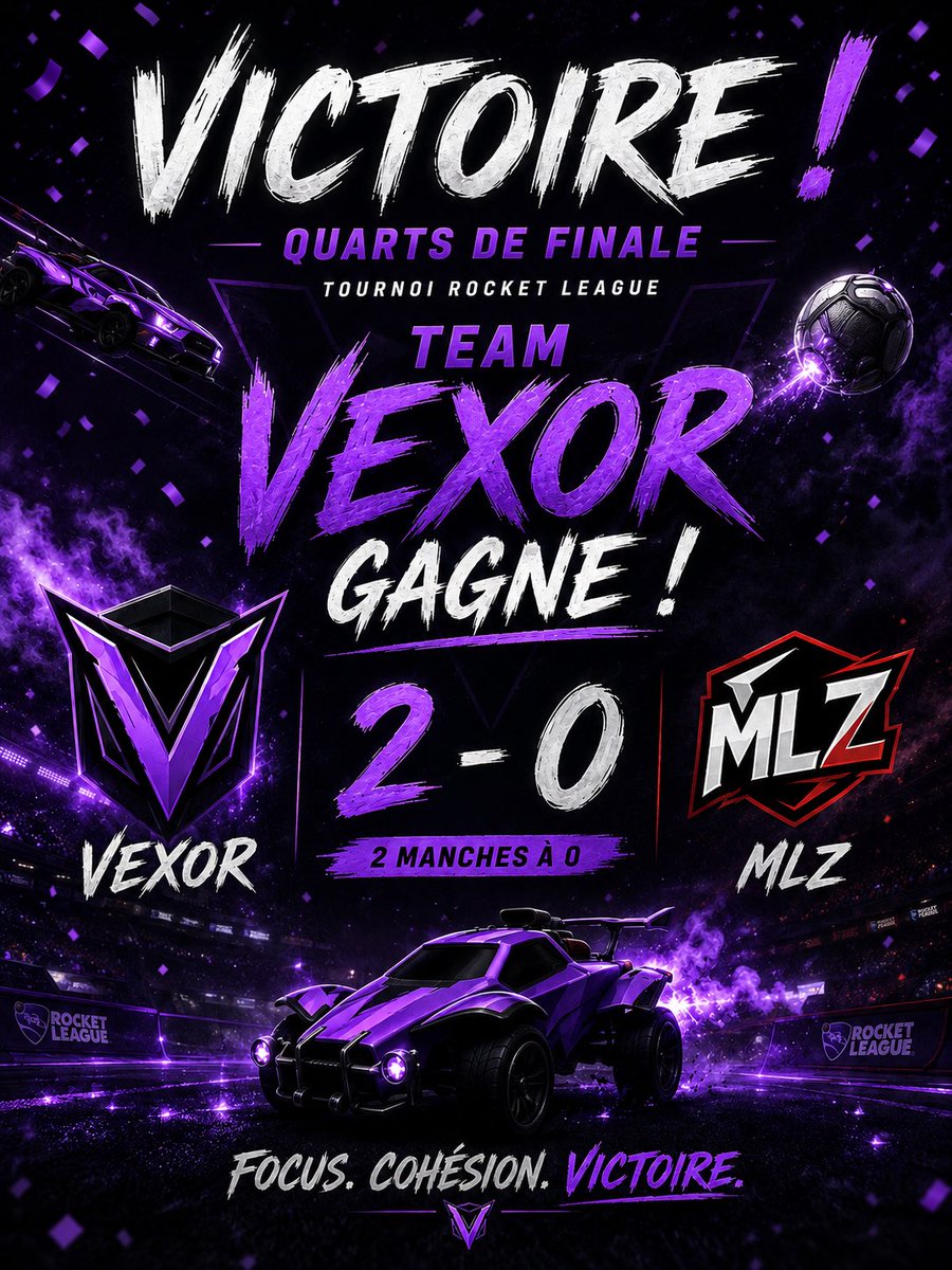 TEAMVEXOR08's tweet photo. Victoire ! Direction les demis finales pour notre équipe rocket league ! C’est avec confiance et détermination que notre équipe gagne contre la Team MLZ ! #esports #rocketbaguette #team #gaming #esport #equipe #rocketleague https://t.co/lmG7Rs0mQX