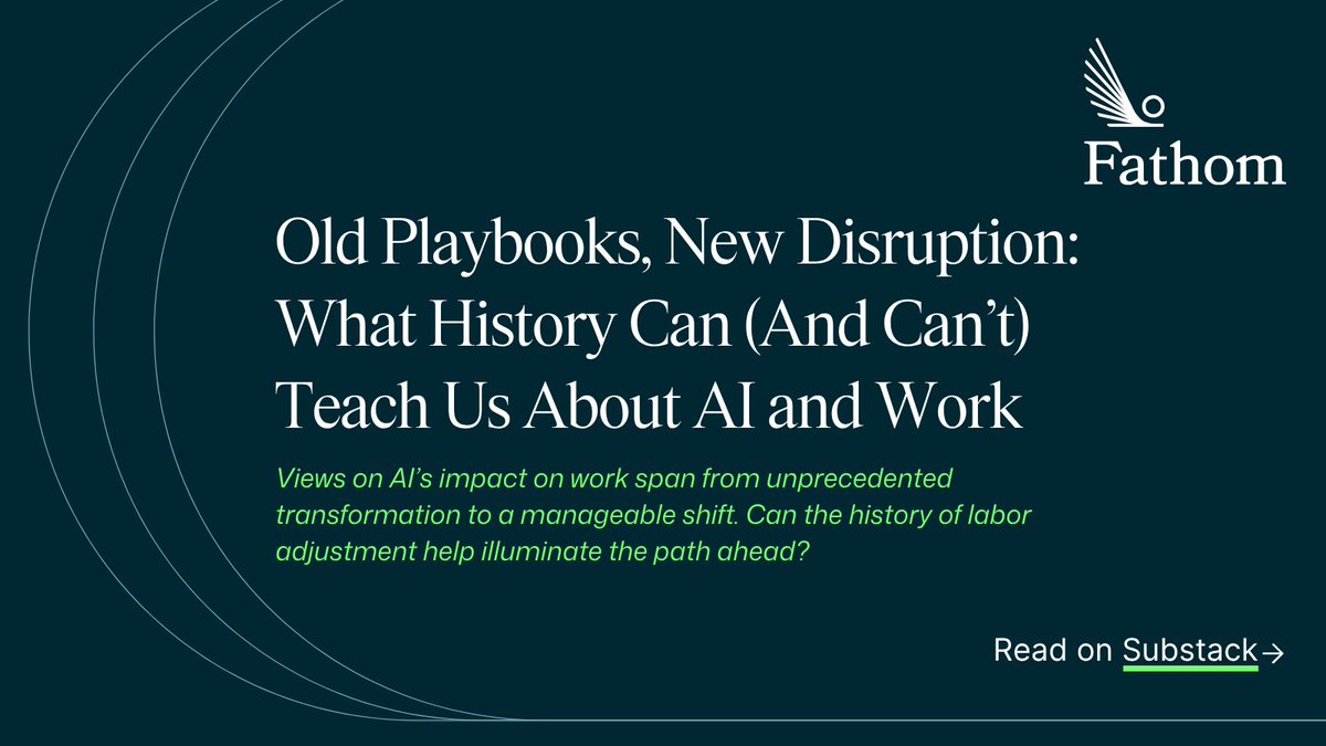 Fathom_org's tweet photo. Sam Altman called for a New Deal-scale social contract for AI. Weeks later, he said the “jobs apocalypse” he’d braced for hadn’t arrived.

That tension captures the challenge: AI’s impact on work is uncertain, but the window to prepare may be short.

History won’t hand us a playbook. But it can stress-test our assumptions.

New on our Substack ⬇️