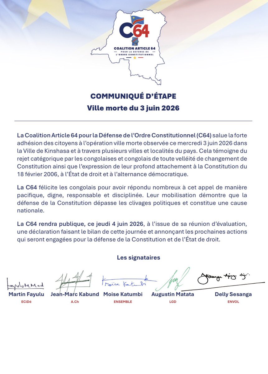LGD_RDC's tweet photo. #RDC: 🔴⚪️ Le peuple congolais a rendu son verdict au regard de son adhésion à la ville morte et l'expression de son attachement à la constitution de la RDCongo. https://t.co/OxnuYz5zUv