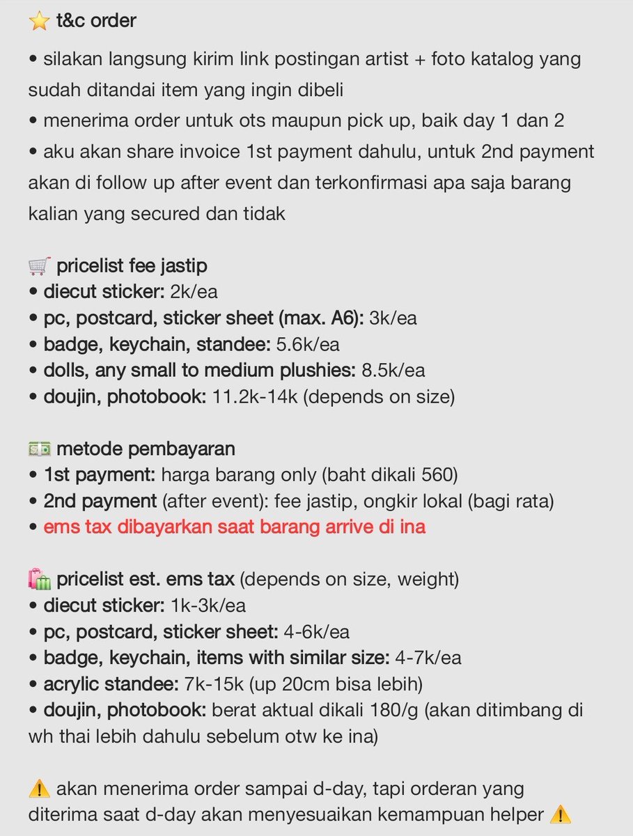 354chive's tweet photo. [ open jastip #CM1 both days ]

• for all t&amp;c please kindly read on the pic
• all items akan dibawa hc, eta ina late june
• pengiriman by shopee dari dom kab. bogor
• jika order not secured, akan full refund

⚠️ accepting orders until d-day
#ComicMania1 #CM1_SAT #CM1_SUN https://t.co/hkmyqcBODi