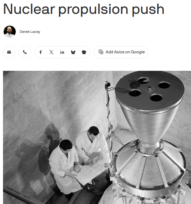 HopfJames's tweet photo. NASA is working with University of Alabama in Huntsville to develop nuclear thermal propulsion.  Nuclear propulsion is now being seriously considered for Mars missions.  Article link in reply. https://t.co/7wUkYtr9kW