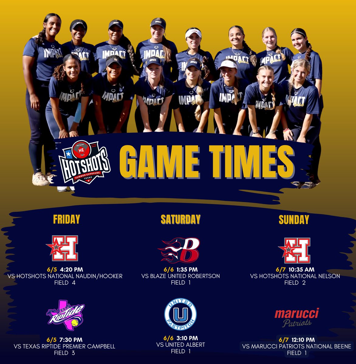 Jazz16u's tweet photo. 1st recruiting tournament of the summer starts this weekend!!! We are playing 18U! Excited to see this group take the field!! Come on over and check us out!! 
.
.
.
All Games at Gene Campbell Sports Complex
.
.
.
#igjazz16u #goldblooded #betheimpact #trusttheprocess https://t.co/5qEpg3Tx3j