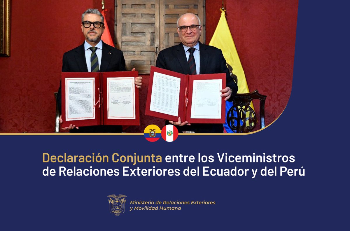 CancilleriaEc's tweet photo. Declaración Conjunta entre los Viceministros de Relaciones Exteriores del Ecuador y del Perú
https://t.co/cKg24AhYqL https://t.co/3isVyh74TR