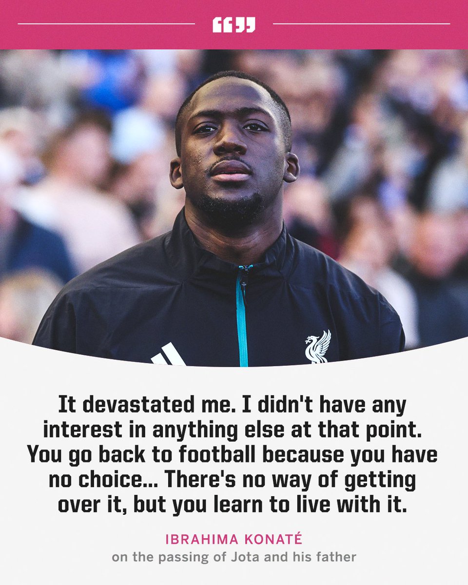 ESPNUK's tweet photo. Ibrahima Konaté has spoken about the struggles he faced in a year which the death of teammate Diogo Jota was followed by that of his father. https://t.co/LGX4yIuVza