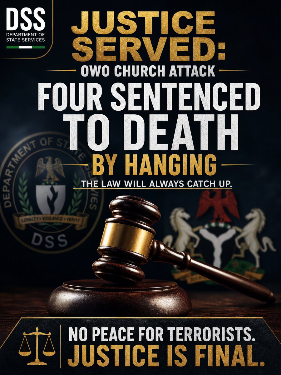 gokesubs's tweet photo. @DejiAdesogan Justice served! Thank you DSS. No peace for terrorists.This death sentence is well deserved and should be carried out swiftly. @SaharaReporters, hope you see this and speak up! @sowore, stop the unnecessary criticism—this is reasonable work,not your 
 rants disguised as activism. https://t.co/ipCFiKSAnV