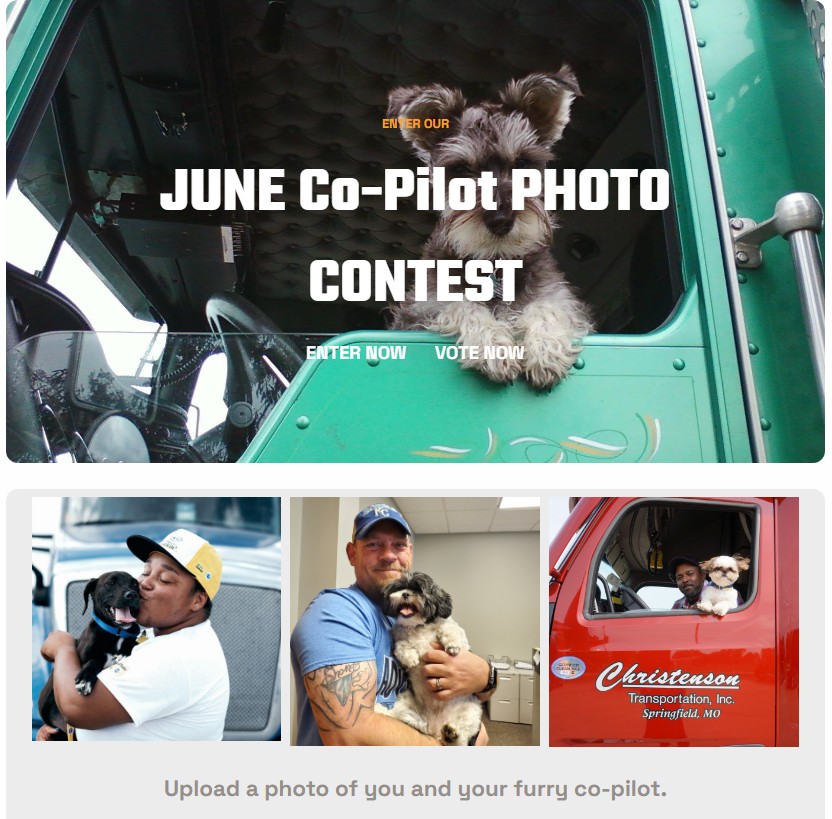 CHNSTRUCKING's tweet photo. 🐶 Calling all drivers! Show off your furry co-pilot in our June Photo Contest! Snap a pic &amp; join the fun 👉 https://t.co/6BRdJNjLuI 🐾More tips on bringing pets along: [Pets at Christenson] https://t.co/k4OycbBA27 📞 417-866-5993. Let’s make road trips even brighter together! 🌟 https://t.co/vJYW7WkUO2