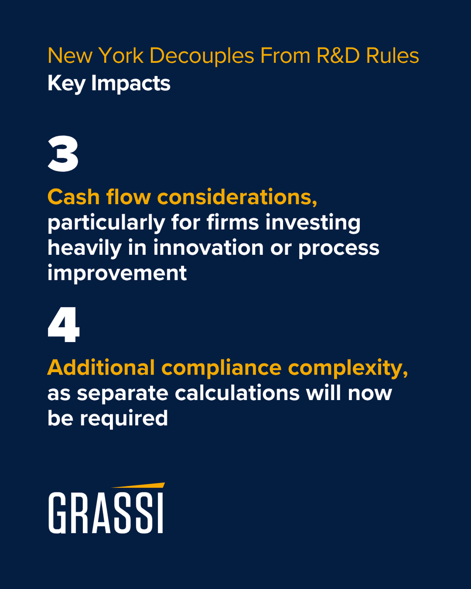 GrassiAdvisors's tweet photo. New York State Changes R&amp;D Tax Rules for Construction Businesses

New York’s Fiscal Year 2027 State Budget updates the treatment of R&amp;E expenditures, potentially creating differences between federal and state tax treatment starting in 2025.

Read now: https://t.co/h5th33aLDe https://t.co/rMZNOz2bxp