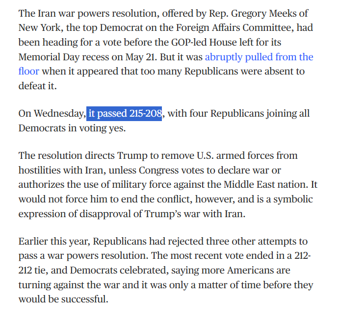 LanceASchart's tweet photo. Unsurprisingly, Texas MAGA Mouthpiece @RepKeithSelf voted AGAINST US House resolution limiting POTUS Trump's war powers.

Instead Keith Self voted to forgo his Article 1 duties and insist Trump be allowed to carry out Israel's proxy war without House oversight!

It passed anyway. https://t.co/2M4PH8FmNh