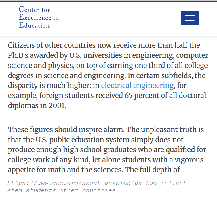 aljfish's tweet photo. @karenvaites @chronicle So this trend should get worse for Americans: Over half of American science PHDs in recent years have been awarded to students who attended high school outside the U.S. https://t.co/9pWZvnrLWC https://t.co/d2wuY4N5l7