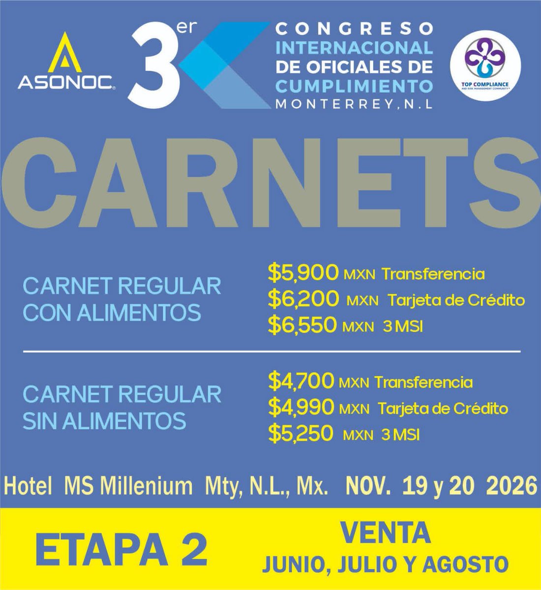 _TopCompliance's tweet photo. 💥 No te quedes sin asistir al 3er. CONGRESO INTERNACIONAL DE OFICIALES DE  CUMPLIMIENTO EN MONTERREY, N.L., MÉXICO!💥

💰 COMENZAMOS CON LA ETAPA 2, DISPONIBLE DEL 1 DE JUNIO AL 31 DE AGOSTO DE 2026

✍🏻 Regístrate aquí  https://t.co/MgXbq8fZOh https://t.co/faQ8iFRTCo