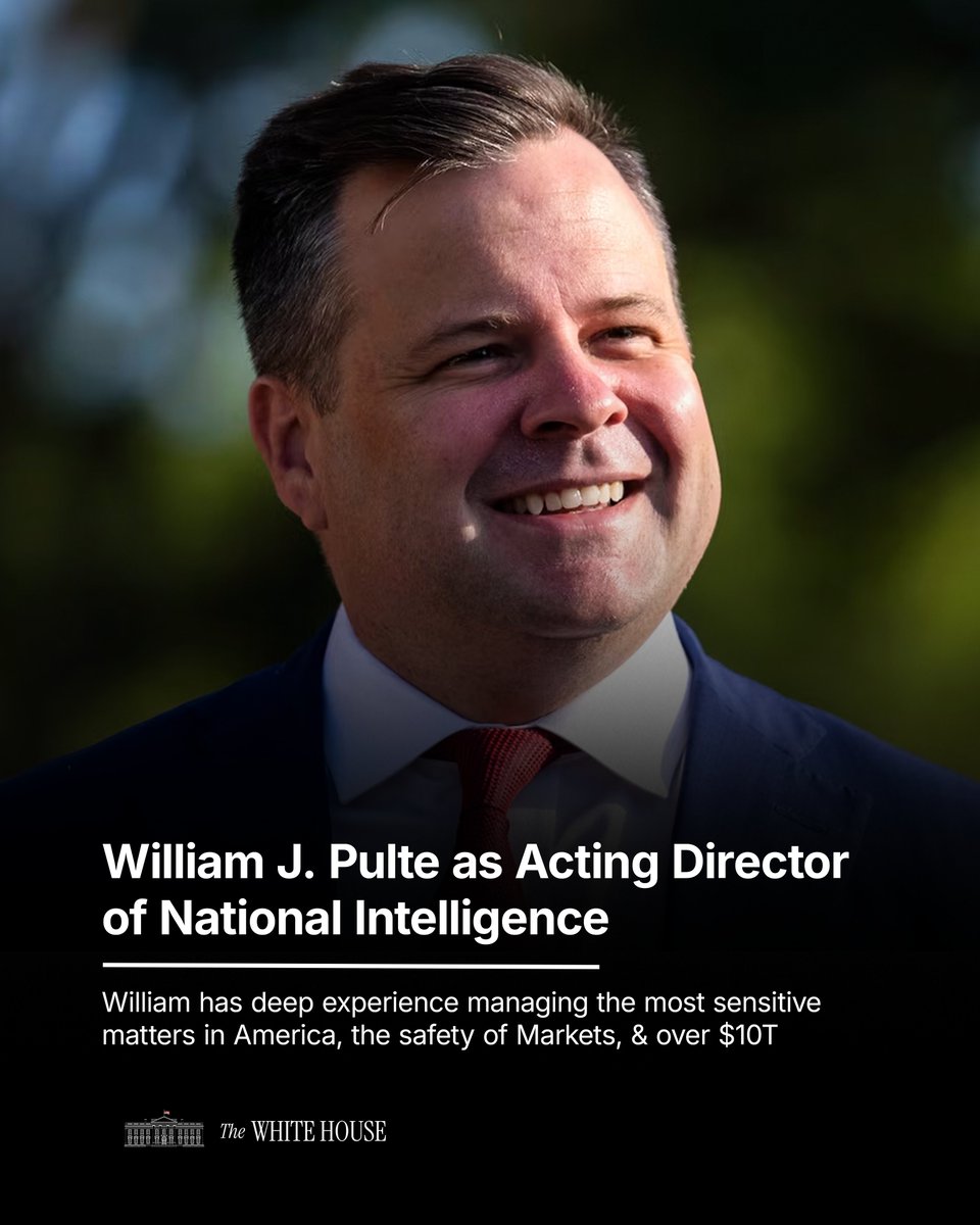 TheFloridaMike's tweet photo. President Trump's choice of @pulte Bill Pulte as the Acting Director of National Intelligence is a genius pick. That place is a corrupt, anti-Trump swamp and an outsider that POTUS can trust is needed to cleanse the stench.
Who else thinks this will turn out to be a great choice? https://t.co/Vfqti1eTnM
