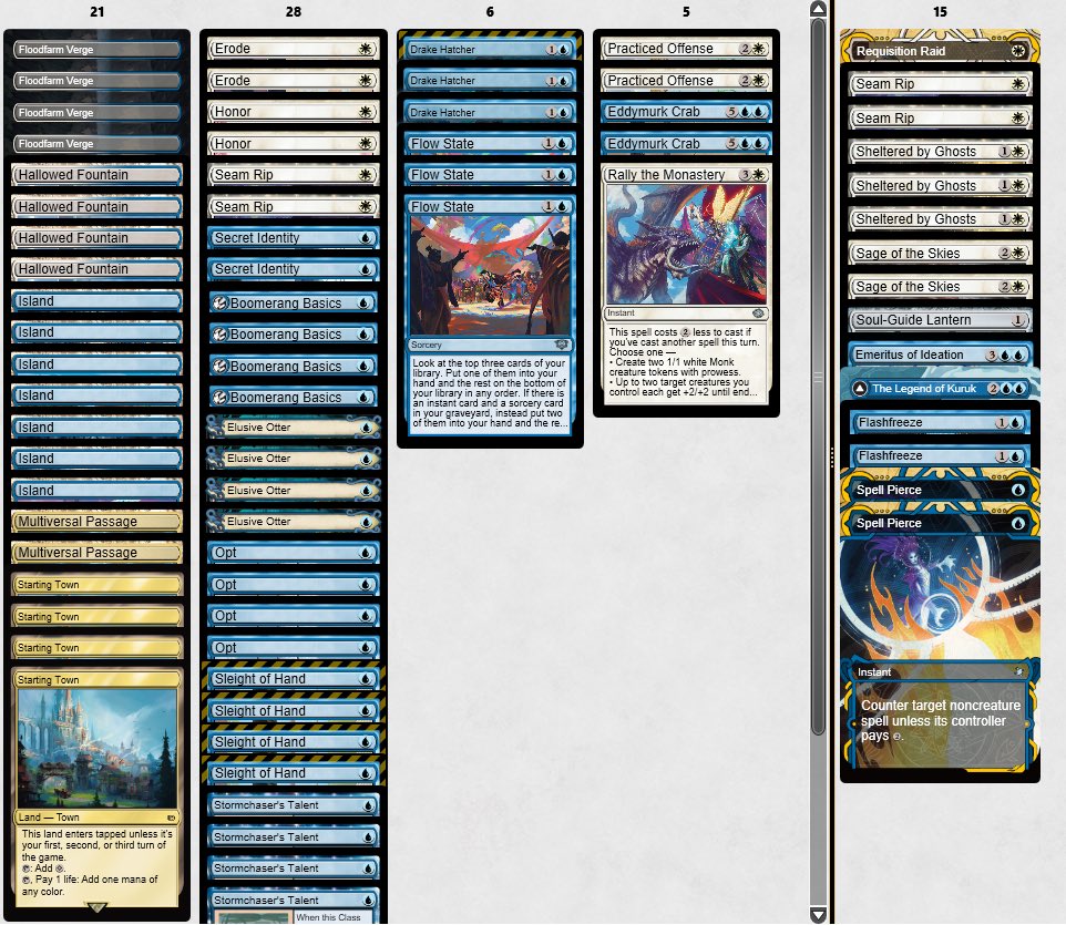 OafMcNamara's tweet photo. For any of you sickos still playing standard, here’s a sweet Azorius prowess list with a few 5-0s. Practiced Offense + stormchasers talent is so strong https://t.co/HJYo5Razm6
